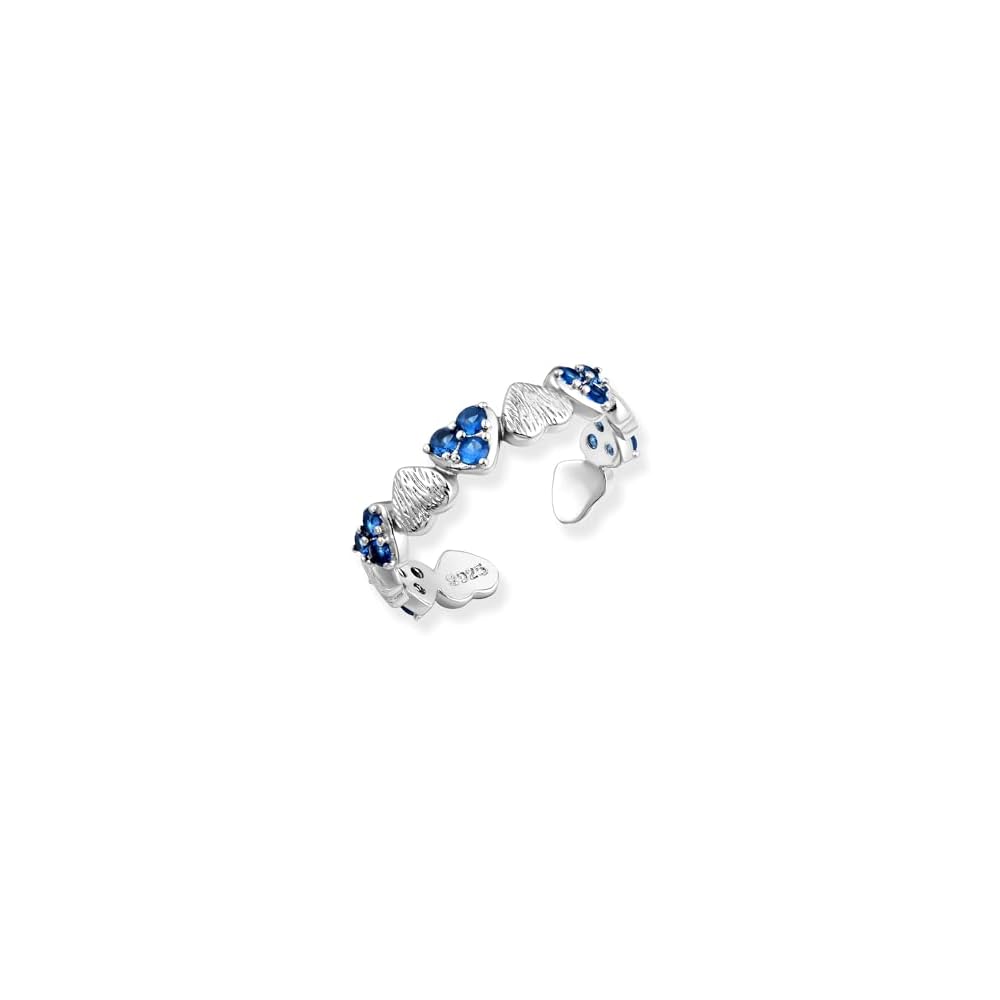 925 Silver Sapphire Heart Open Ring Birthstone Adjustable Rings for Women Birthstone Jewelry Mother'sDay