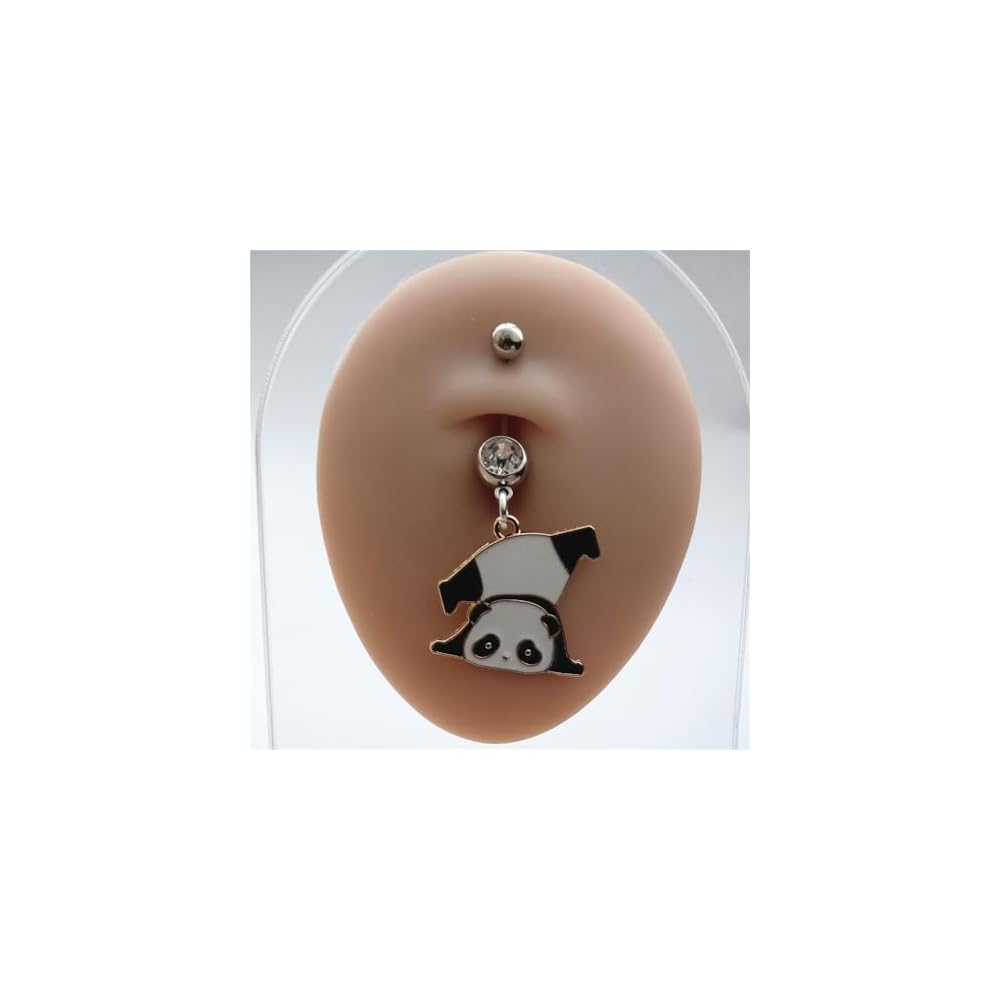 2pcs Cute Panda Enamel Pendant Dangle Belly Button Rings, Fun