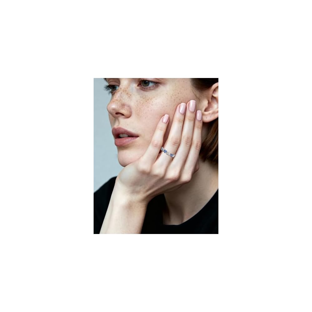 925 Silver Sapphire Heart Open Ring Birthstone Adjustable Rings for Women Birthstone Jewelry Mother'sDay