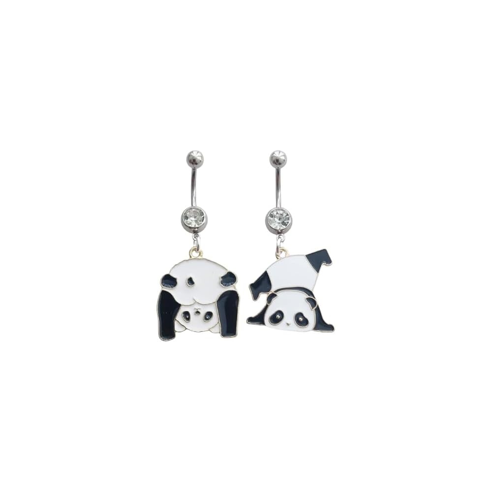 2pcs Cute Panda Enamel Pendant Dangle Belly Button Rings, Fun