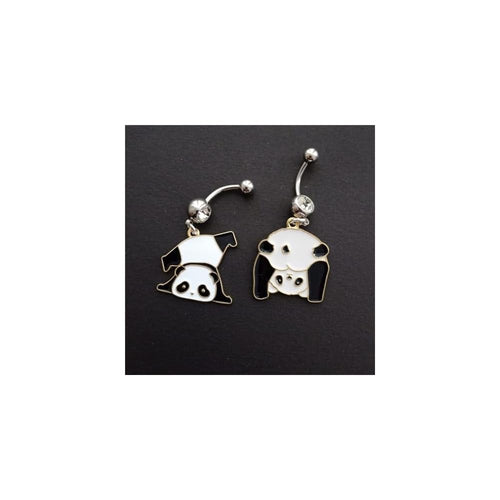 2pcs Cute Panda Enamel Pendant Dangle Belly Button Rings, Fun